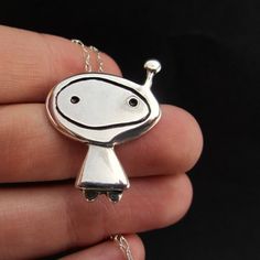 Orbit Girl Necklace - Sterling Silver Alien Pendant - Astronaut Pendant Playful Silver Jewelry For Friendship, Fun Silver Jewelry For Friendship, Fun Silver Jewelry For Birthday, Playful Silver Jewelry For Birthday, Playful Silver Jewelry For Birthdays, Playful Silver Necklace For Gifts, Playful Handmade Silver Jewelry, Playful Sterling Silver Jewelry For Birthday, Playful Silver Necklace For Birthday