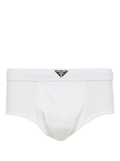 white cotton enamel triangle logo elasticated waistband Just a reminder that this piece must be tried on over your own garments. Classic Cotton Boxer Briefs With Logo Waistband, White Logo Print Bottoms For Summer, Sporty White Bottoms With Logo Print, White Cotton Boxer Briefs, Cotton Bottoms With Logo For Loungewear, Cotton Bottoms With Logo Waistband For Summer, White Cotton Brief Bottoms, Classic White Shorts For Daywear, White Stretch Bottoms With Logo Waistband