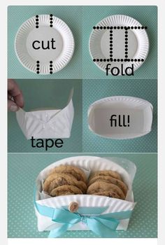 the instructions for how to make paper plates and napkins with chocolate chip cookies in them