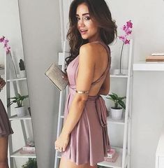 V-Neck Sleeveless Chiffon Backless Short Homecoming Dress Summer Prom Dress, Burgundy Homecoming Dress, Backless Homecoming Dresses, Mini Homecoming Dresses, Satin Homecoming Dress, Pink Homecoming Dress, Sleeveless Short Dress, Short Homecoming Dress, Short Prom Dress