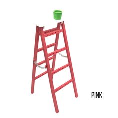 a red ladder with a green cup on top and the words pink written below it