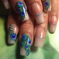 Peacock Nail Designs, Peacock Nail Art, Peacock Nails, Feather Nail Art, Feather Nails, Nail Design Ideas, Simple Nail Art Designs, Best Nail Art Designs, Nail Art Wedding