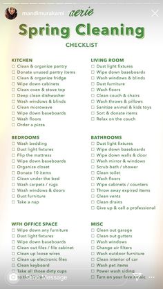 the spring cleaning checklist is shown here