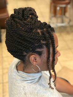 Cuban Twist With Curls, Braids With Cuban Twist Hair, Crochet Senegalese Twist Hairstyles Updo, Small Cuban Twist, Cuban Hair Twist, Protective Styles For Natural Hair Short, Two Strand Twist Hairstyles, Cuban Twist Hair, Braided Hairdo