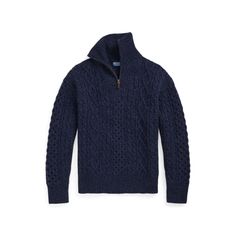 This quarter-zip sweater features a classic Aran-knit pattern rendered in soft wool and alpaca hair. Jumper For Men, Aran Knit, Armenia Azerbaijan, Quarter Zip Sweater, Polo Sport, Ralph Lauren Purple Label, Us Open, Knit Pattern, Soft Wool