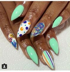 Vibrant Nail Designs, Nail Nail Designs, Mint Green Nails, Sweet Nails, Aqua Nails, Fun Summer Nails, Shape Nails, Shaped Nails, Spring Nail Designs