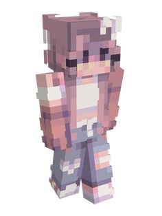 an image of a pixellated character in pink and grey colors, standing with his hands on his hips