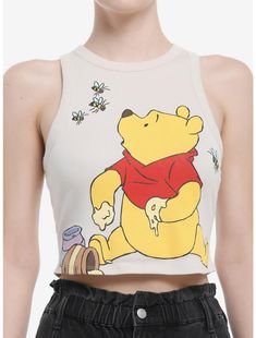 Disney Winnie The Pooh Ribbed Crop Tank Top Winnie The Pooh Cartoon, Tank Top Plus Size, Plus Size Disney, Disney Tank Tops, Disney Tanks, Girls Tank Top, Cartoon Tops, Small Tank Tops, Culture Clothing