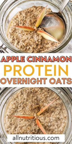 apple cinnamon protein overnight oats in a glass bowl