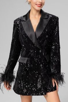 Indulge in the ultimate expression of elegance with our Black In Style Rhinestone Feather Detailed Blazer. Impeccably crafted with intricate feather detailing and sparkling rhinestones, this blazer exudes glamour and sophistication. Make a statement and elevate your style with this luxurious piece. Decoration Button , Pockets , Feathers , Sequined Fabric Type Blended fabrics , Sequin Material Polyester , Lanon Neckline Suit Collar Pattern Type Solid Sleeve Length Full Season Winter , Spring / Au Glamorous Long Sleeve Embellished Blazer, Luxury Embellished Party Blazer, Formal Feathered Outerwear For Winter, Black Party Outerwear With Feather Trim, Elegant Formal Outerwear With Feathers, Elegant Winter Feathered Outerwear, Elegant Winter Blazer With Feathers, Winter Night Out Embellished Blazer, Elegant Winter Outerwear With Feathers