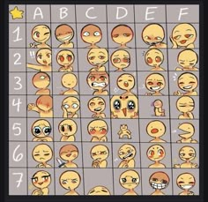 an image of many different emoticions on a grid with the letters and numbers