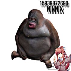 an animated gorilla sitting on the ground next to a sign that says, ninnix