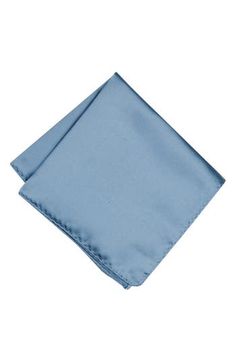 Solid coloring brings effortless versatility to a pocket square cut from lightweight satin to add polish and distinction to any formal or semiformal look. 12 1/2" square 100% polyester Dry clean Imported Elegant Blue Silk Pocket Square, Blue Rectangular Pocket Square For Formal Occasions, Elegant Blue Rectangular Handkerchiefs, Classic Blue Silk Pocket Square, Pocket Square Pattern, Square Cut, Pocket Square, Dusty Blue, Brooklyn