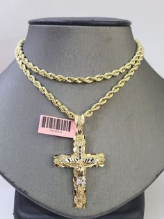 We present You with This Absolutely Stunning Real 14k Yellow Gold Rope Chain with Jesus Nugget cross Charm 4mm 18 inches. It has a detailed cut with a very good finish. These Beautiful Chain and Pendant will not tarnish, discolor, or fade because they are Pure 14K Gold. Please feel free to contact us if you have any queries regarding the item.   Chain: Metal:14k Gold Rope Chain Length : 18" Inch Weight: 5-6 Grams (approx.) Width: 4mm Style: Rope Charm: Metal:14k Gold  Weight : 5-6 Grams Style: J Large Gold Pendant, Dope Jewelry Accessories, Real Gold Chains, Aztec Tattoo, Chain And Pendant, 16 Inch Necklace, Gold Rope Chains, Gold Chains For Men, Family Jewels