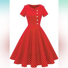 Peter Pan Collar, Lapel, Short Sleeve, High Waist, Knee-Length, Zipper On The Back. Bring You Many Compliments! Easy To Match: Pair With Tutu Petticoat Skirt Or Single Wear. This 1950s Dresses For Women Can Be Worn All Year Round. Red Retro Dress For Vintage Fashion, 1950s Style Red Dress For Vintage Fashion, Red A-line Dress For Vintage Fashion, Red Short Sleeve Dress For Vintage Fashion, Red Vintage Fashion Dress With Short Sleeves, Red A-line Vintage Dress, Red Vintage Summer Dress, 1950s Style Red Vintage Fashion Dress, Red Retro Vintage Dress For Spring