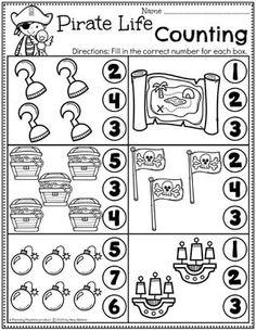 the pirate life counting worksheet with numbers and pictures to print out for kids