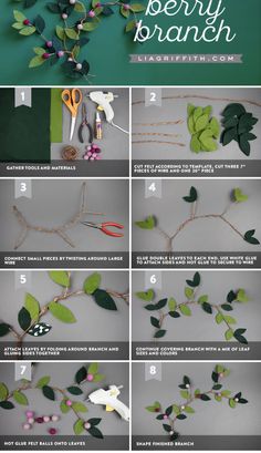 instructions to make paper flowers and leaves for the wall hanging in your home or office