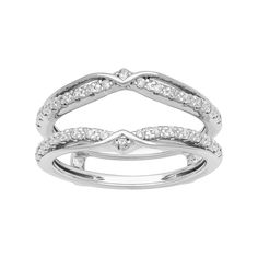 two white gold rings with diamonds on each band