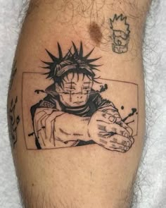 a man with a tattoo on his leg