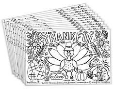 a set of thanksgiving coloring sheets with the words happy thanksgiving written on them