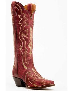 Traditional Fitted Snip Toe Boots, Traditional Fitted Boots For Rodeo, Red Snip Toe Boots For Western-themed Events, Traditional Snip Toe Boots For Ranch, Western Red Boots With Snip Toe, Western Red Snip Toe Boots, Red Western Knee-high Boots, Western Red Knee-high Boots, Red Pointed Toe Boots For Western-themed Events