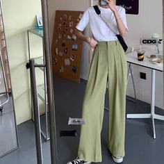 Summer Loose Pants High Waist Thin Wide-Leg Pants Solid Casual Trousers Korean | eBay Trousers Women Outfit, Style Wide Leg Pants, Christmas Dress Women, Spring Dresses Women, Khaki Jeans, Streetwear Mode, Womens Wide Leg Pants, Wide Leg Dress Pants, White Dress Party