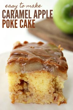 a piece of caramel apple poke cake on a plate