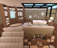 Bloxburg Club House Ideas, Bloxburg Parents Bedroom Ideas Modern, Blocksburg Interior Ideas, Bloxburg Room Designs, Bloxblug House Layout, Club Roblox House Ideas Aesthetic Bedroom, Bloxburg House Ideas Green, Loft Bedroom Bloxburg, Big Bedroom Bloxburg