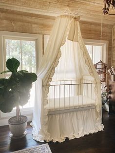 Ivory Farmhouse Ruffled Crib Canopy Set Crib With Canopy, Farmhouse Nursery Ideas, Timeless Nursery, Dreamy Space, Nursery Canopy, Farmhouse Nursery, Crib Canopy, White Canopy