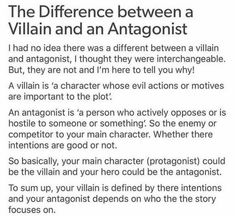 an article about the differences between villain and an antagonistt, with text on it