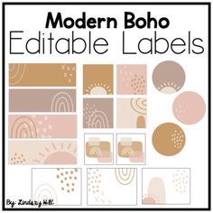 modern boho printable labels with circles and dots in pink, brown, beige and white