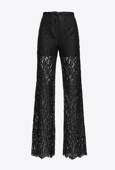 Pabla Pants from PinkoComposition: 56% Polyamide, 44% Cotton | Pinko Women's Pabla Pants in Black | FW22/23 Lace Trousers, Limo Black, Cotton Lace Fabric, Italian Outfits, Casual Trousers, Scalloped Hem, Cotton Lace, Luxury Retail, Luxury Boutique