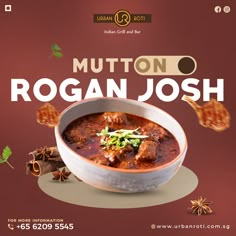 a bowl of food with the words mutton rogan josh in front of it