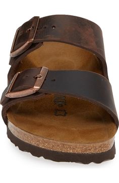 Birkenstock Arizona Sandal (Women) | Nordstrom Brown Footbed Sandals With Arch Support And Round Toe, Brown Rugged Sandals With Cushioned Footbed, Rugged Brown Sandals With Cushioned Footbed, Rugged Brown Sandals With Textured Footbed, Rugged Open Toe Sandals With Cushioned Footbed, Oiled Leather Open Toe Sandals With Leather Footbed, Oiled Leather Open Toe Sandals, Brown Double Strap Footbed Sandals With Arch Support, Brown Leather Footbed Slip-on Sandals