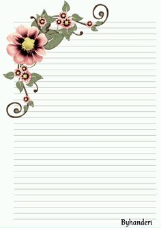 a notepad with flowers and leaves on the top, lined paper is in front of it