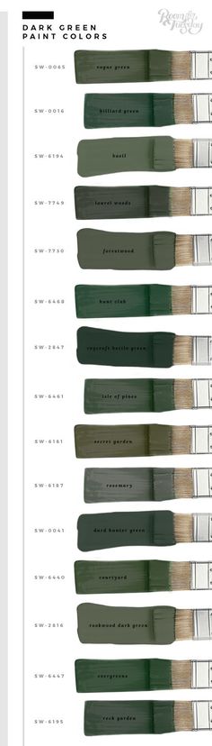 the different shades of paint brush in each color, from dark to light green and brown