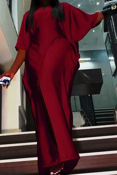 Solid Color Simple High Split Maxi Dress Dress Sleeve Length, Evening Dresses With Sleeves, Dresses Formal Elegant, Ankle Length Dress, Split Maxi Dress, Women's Evening Dresses, Straight Dress, Evening Dresses Elegant, Hip Dress