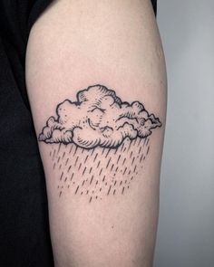 a black and white photo of a cloud with rain coming from it on the arm