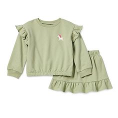 Take the guesswork out of styling her everyday outfit by pairing this Okie Dokie toddler and little girl's 2-piece skort set with ruffled socks and sneakers. Made from soft cotton-knit French terry, it includes a crew neck long-sleeve sweatshirt with ruffle-trim shoulders and a matching pull-on skirt and shorts combo featuring an elastic waistband and a ruffle hem.# Pieces In Set: 21st Piece Description: Sweatshirt1st Piece Apparel Length: 14.5 Inches1st Piece Fabric: French Terry1st Piece Fiber Casual Playwear Sets With Ruffles, Casual Cotton Sets With Ruffles, Casual Cotton Ruffle Sets, Casual Cotton Ruffled Sets, Skort Set, Ruffled Socks, Okie Dokie, Everyday Outfit, Clothing Sets