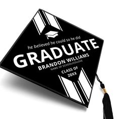 a black graduation cap with the words graduate on it and a tassel hanging from it