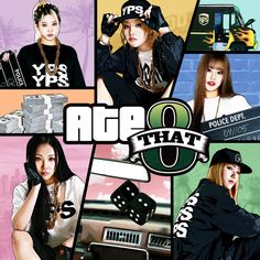 the collage shows girls in black and white outfits, one wearing a baseball cap