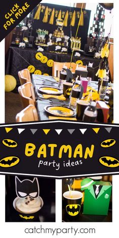 a batman party with yellow and black decorations