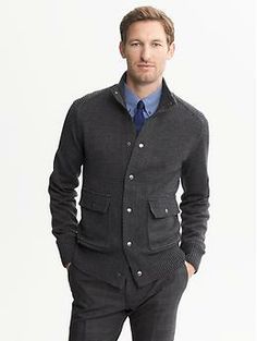 Snap-Placket Cardigan Man Gear, Standing Collar, Flap Pocket, Banana Republic, Men Sweater, Trim, Collar, Mens Tops, Clothes