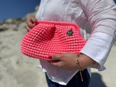 🌟 Neon Green,Pink Metallic Leather Crochet Pouch Clutch Purse Bag | Wedding Crochet Purse | Christmas Gift For Her ✅Evening Knitting Pouch Bag, Timeless and high quality handmade crochet product  ✅A stylish women's accessory for daily use, special occasions, invitations, evenings! The party season (Valentine's day) has begun and this bag will be an excellent choice🤩 you will shine like a star ✅There is a removable hanger option (contact) ✅Luxury metallic leather rope is used. ✅Satin liner or c Pink Pouch Clutch For Summer, Pink Summer Clutch As A Gift, Pink Summer Clutch For Gift, Pink Summer Clutch For A Gift, Elegant Pink Rectangular Crochet Bag, Pink Handmade Pouch Clutch, Pink Summer Clutch Evening Bag, Pink Clutch Evening Bag For Summer, Pink Handmade Crochet Evening Bag