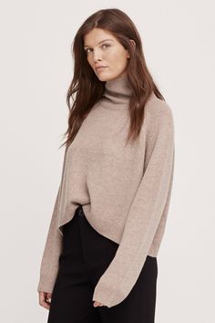 This classic sweater has been reinvented with a modern cut. Featuring a relaxed turtleneck and cropped hem designed to hit at the waistband. Detailed with ribbed trim and extra cozy long sleeves. 318 grams of 100% pure cashmere in 5-gauge knit Turtleneck pullover Cropped length Intended for a relaxed, boxy fit Ribbed neck, cuffs and hem 19 1/2" length (size small) Dry Clean Only All sale items are FINAL SALE. Turtleneck Pullover, Pullover Cardigan, Classic Sweater, Knit Turtleneck, Cashmere Turtleneck, Summer Blue, Black Xs, Mens Outerwear, Cashmere Sweaters