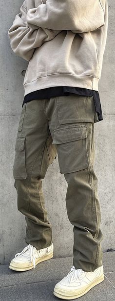 Green Jeans With Side Pockets For Streetwear, Casual Green Jeans With Multiple Pockets, Green Baggy Cargo Jeans With Hip Pockets, Baggy Green Cargo Style Jeans, Mid-rise Khaki Jeans For Streetwear, Khaki Mid-rise Jeans For Streetwear, Urban Green Jeans With Pockets, Green Jeans With Multiple Pockets For Streetwear, Baggy Green Cargo Jeans With Multiple Pockets