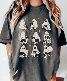 Border Collie And Ghost Comfort Colors Shirts,Cute Halloween Dog Shirt,Halloween Gift for Border Collie Moms, Sustainable Fashion Border Collie, Cute Halloween, Halloween Gifts