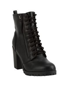 PRICES MAY VARY. Soda Malia heeled booties. Features a faux leather upper Lace up design with side zip closure. Textured synthetic outsole and stacked heel Approx heel height: 3.75" Imported. | SODA Malia Black Heeled Combat Boots Soda Malia heeled booties. Features a faux leather upper. Lace up design with side zip closure. Textured synthetic outsole and stacked heel. Approx heel height: 3.75". Imported. | SODA Malia Black Heeled Combat Boots Black Heeled Combat Boots, Womens Black Combat Boots, Soda Boots, Heeled Combat Boots, Lace Up Heel Boots, Combat Style, Perfect Heels, Womens Combat Boots, Black Combat Boots