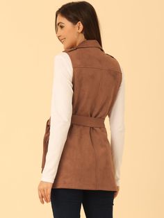 Shop Allegra K for lapel single breasted tie belt work sleeveless suede vest jacket you are looking for, get more women's vests for yourelf. Order now! Free Returns! Duster Vest, Women's Vests, Long Duster, Vest For Women, Suede Vest, Belt Tying, Skirt Leggings, Tie Belt, Womens Vest