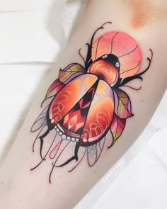 Candy Ink, Golden Beetle tattoo, made in Poland 🩷 Neotraditional Beetle Tattoo, Insect Tattoo Design, Tatuajes Full Color, Neotraditional Tattoo Design, Newschool Tattoos, Golden Beetle, Watermelon Tattoo, Scarab Tattoo, Hand Tattoo Designs